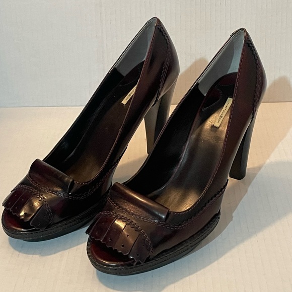 Max Studio Fury Burgundy Leather Heel Peep Toe Pumps Shoes Size 9 - Picture 1 of 9